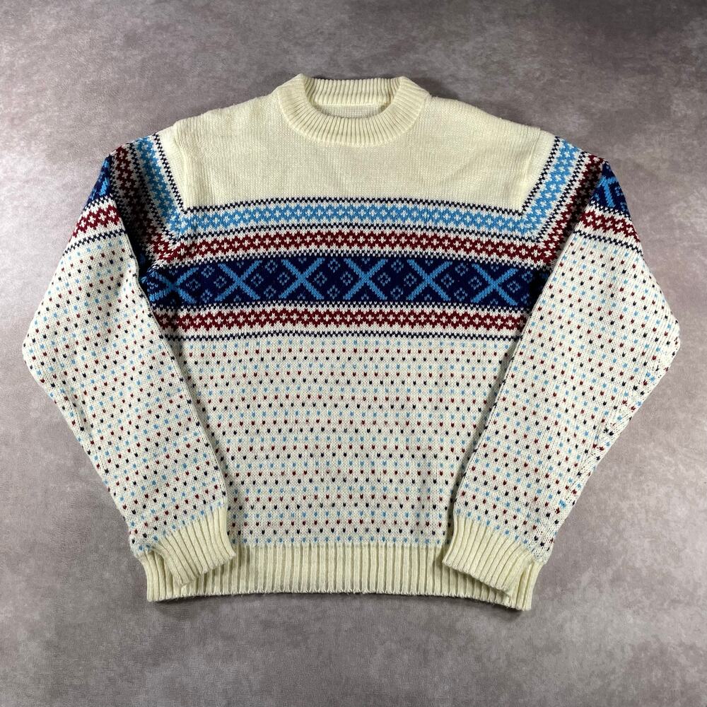 80s 90s Colorful Multipattern Knit Sweater Men’s Medium